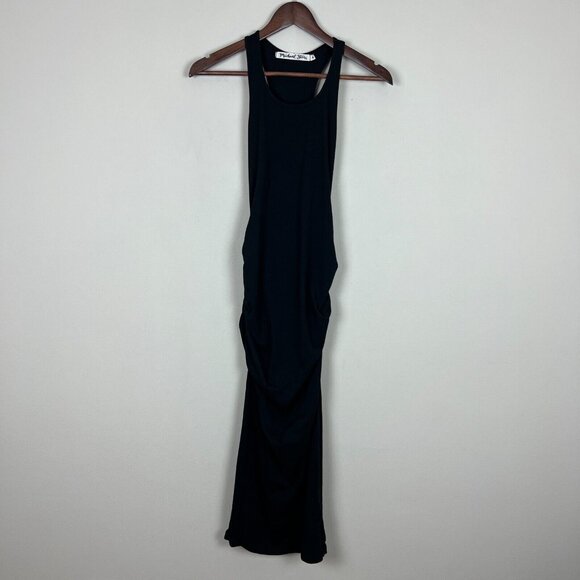 Michael Stars Racerback Midi Dress Womens Medium Black Shirred Bodycon 9579 M - Picture 14 of 14